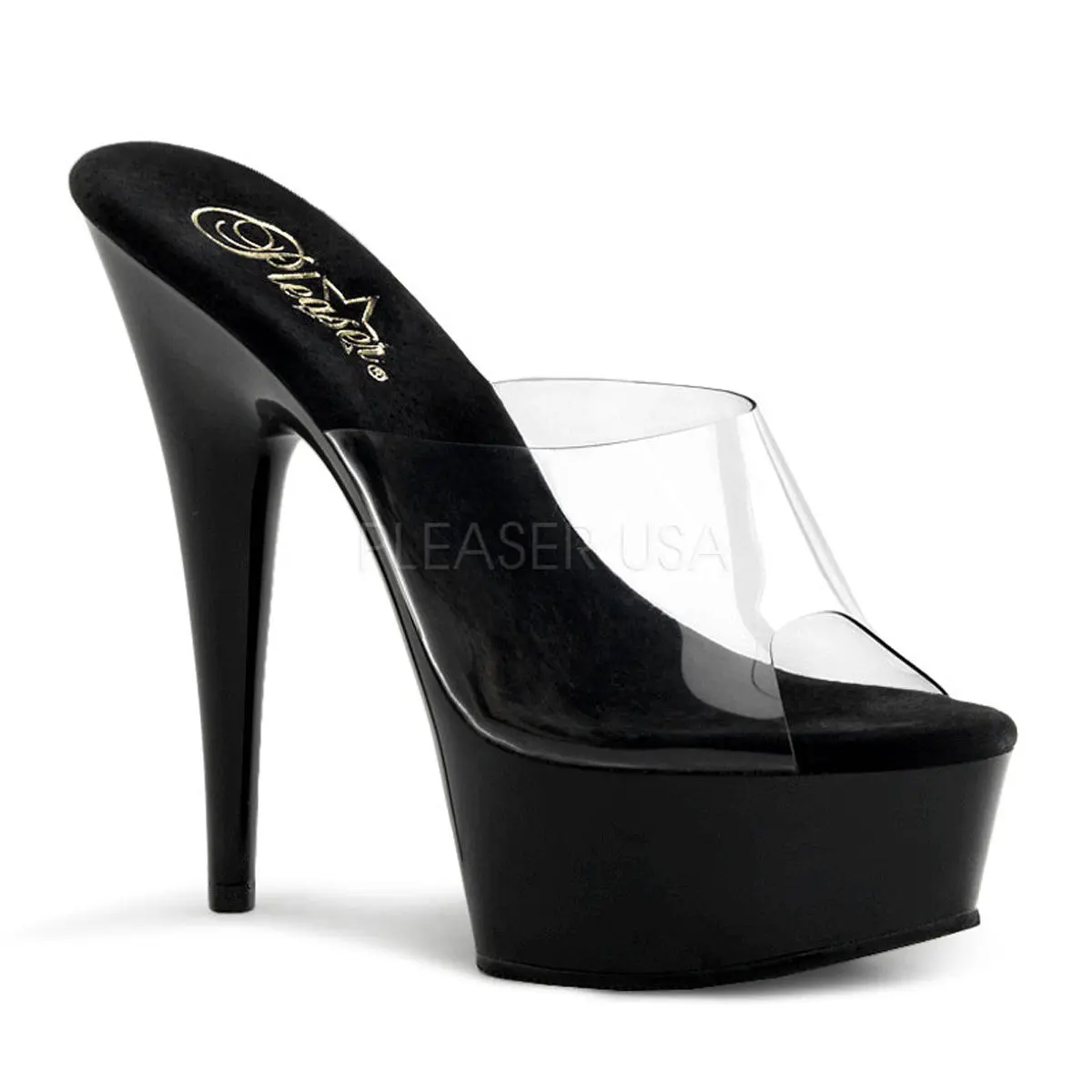 Women's 6-in High Heeled Sandals - DELIGHT-601, Clear-Black Classy Platform Shoes, Fashion Party Footwear, Alluring Height Elegant Dress Sandals