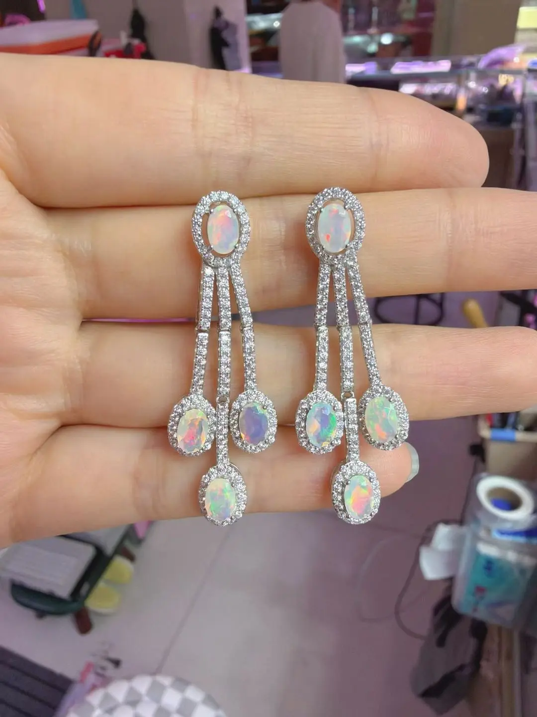 Selina(13074)gc.Opal dangling earrings S925
