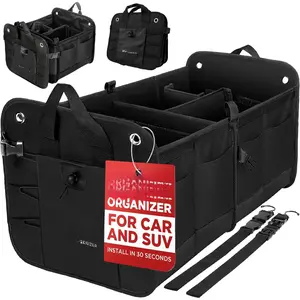 Organizer For Car, Suv, Truck |     Premium Adjustable Multi Compartments Collapsible Car Trunk Organizer With Securing Straps & Non-Slip Bottom (Large Siz