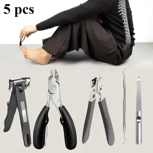 5 PCS Nail Repair Tools Toenail Clippers for Thick Nails - Bevel Head Big Toe Nail Clippers with Catcher, Wide Jaw Opening Toenail Clippers for Thick Toenails, Heavy Duty Nail Clippers for Men Women Novelty Gifts Manicure Set