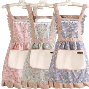 Aprons for Women with Pockets, Floral Kitchen Cooking Aprons,Waterproof Resistant Cotton Apron with Adjustable Strap and Front Pocket for Kids Kitchen,Cooking,Painting,Baking,Server,Barber Cover Gift Household Items Flower Comfortable Wife Green