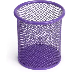 Pen Holder Cup for Desk, Wire Mesh Pencil Cup Holder Desk Organizer Pen Organizer for Office (Purple)