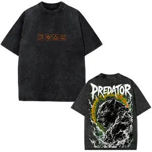 Predator Graphic Shirt Oversized Acid Wash Vintage Streetwear Mens Dark Anime Graphic Tee Back Print casual t-shirt back print