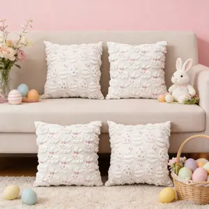 2 pcs Easter Bunny-themed Throw Pillowcases, Embroidered Easter Cushion Covers