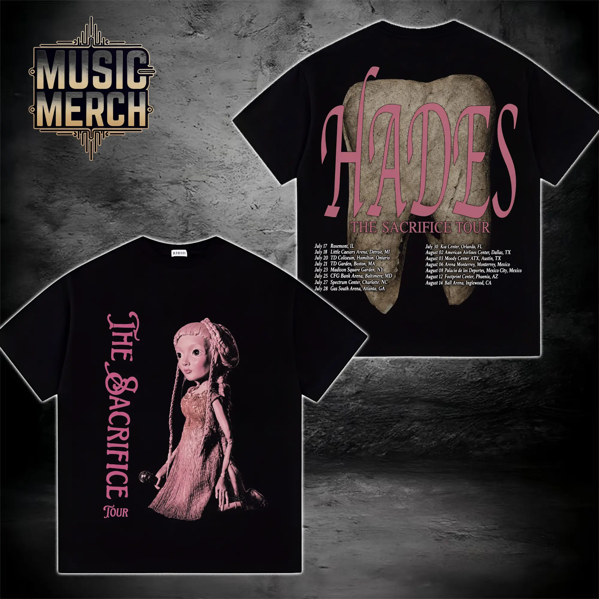 Melanie Martinez HADES The Sacrifice Tour Premium Acid Washed Cotton T-Shirt, Vintage Heavyweight Graphic Tee, Oversized Concert Merch Shirt, Unisex Music Fan Gift
