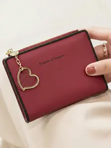 Women's Cute Letter Pattern Zipper Short Wallet, Fashionable PU Leather Card Holder, Casual Versatile Wallet for Daily Use, Cardholder