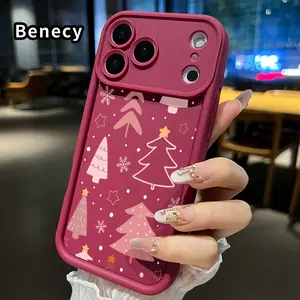 Phone Case for iPhone 17 Pro Max 16 Plus 15 14 13 12 11 Air E Pink Christmas Trees Pocket-Friendly Shockproof Silicone Protective Softcase