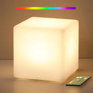 Rechargeable LED Cube Night Light, RGB Color Changing Table Lamp with Remote Control, Decorative Light for Home Bedroom Living Room