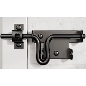 Slide Bolt Gate Latch for Wooden Fence Door Lock With Padlock Hole, Heavy Duty Sliding Lock, Black Barrel Bolt Latches Hardware for  Vinyl Fence Barn Shed