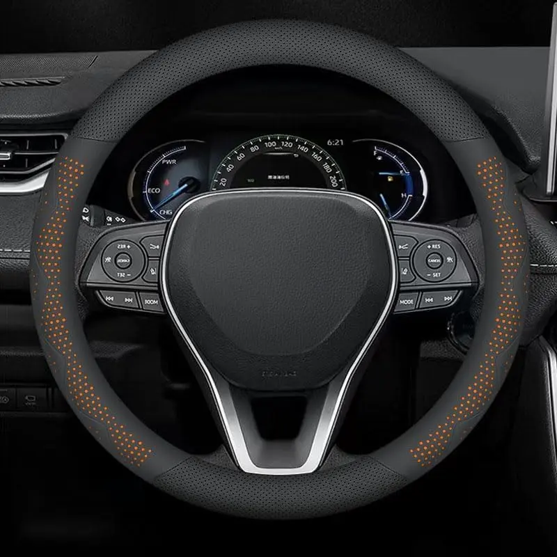3D Premium Microfiber Leather Car Steering Wheel Cover  Breathable Anti-Slip Lining, Glove-Fit, Easy 3-Step Installation, Sun Protection, Easy to Clean, Protects 14.5-15 in Universal Automotive Interior Accessory