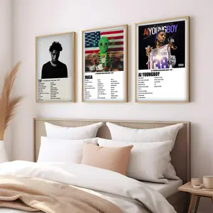 NBAYoungBoy Hip Hop Album Wall Art Set of 3, Urban Trap Music Poster Prints, Modern Rap Bedroom Decor, Street Music Fan Wall Art