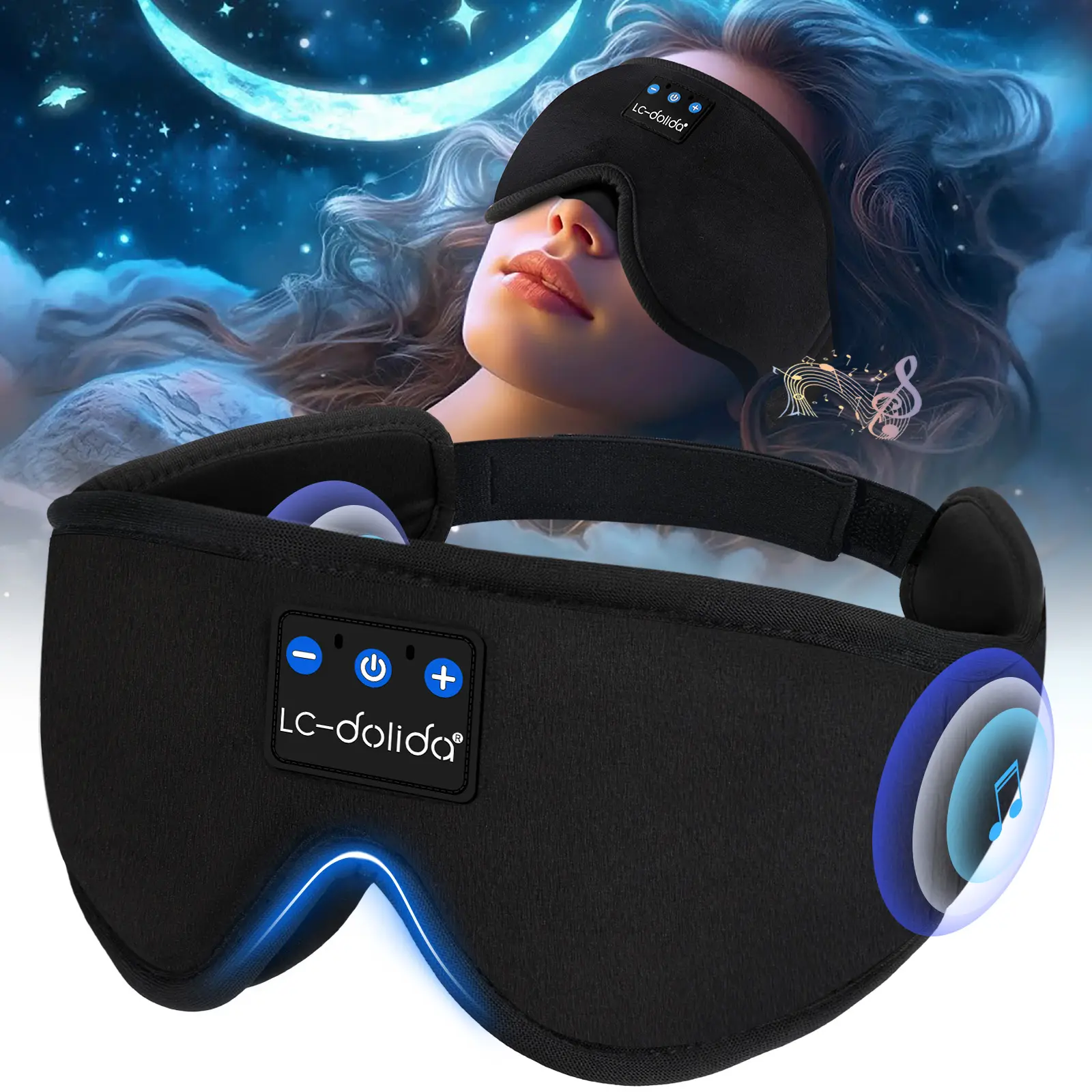 LC-dolida Wireless Bluetooth Earmuffs with HD Speakers - Fluffy Winter Ear Warmers for Calls, Soothing Wireless Eye Mask - 3D Blackout for Side Sleepers, Travel Gift for Rest-Seeking Dads