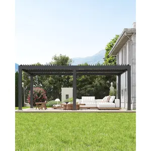 12  x 20 Ft Louvered Pergola, Hardtop Gazebo with Adjustable Louver Roof, Reinforced Aluminum Frame and Integrated Water Drainage System, Outdoor Patio Canopy Shelter for Deck & Backyard