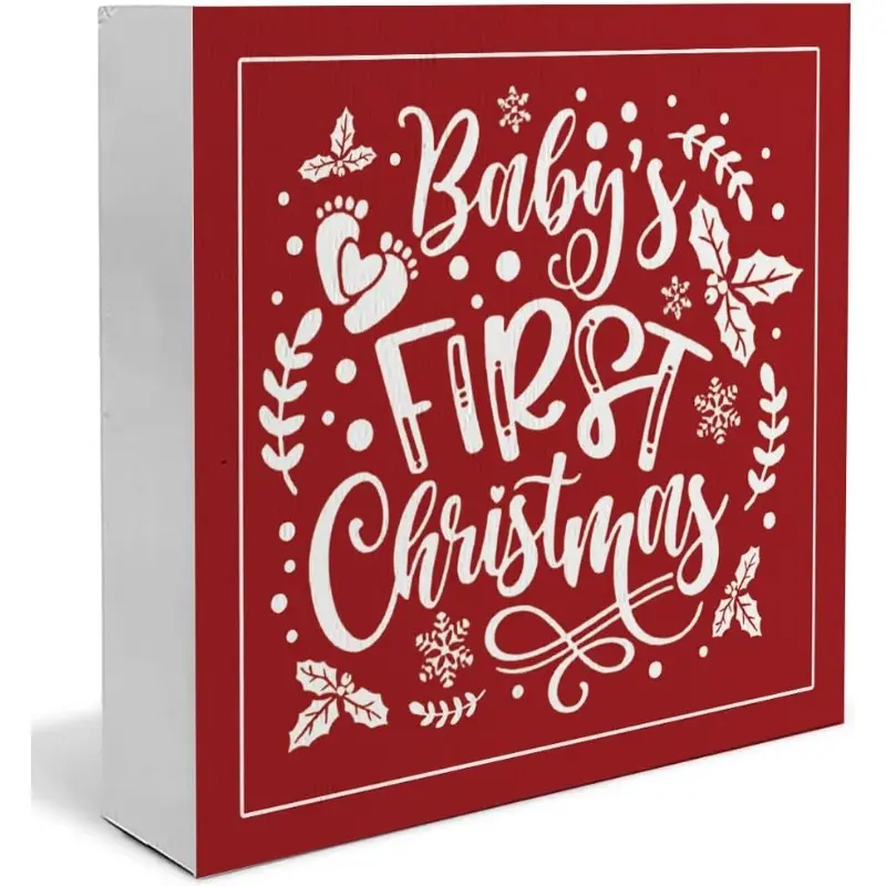 Baby's First Christmas Wooden Box Sign, Baby's First Christmas Ornament Gifts for Toddler Boy Girl, My First Holiday Milestone Decorative Signs, Newborn Baby Keepsake Gifts, 5x5 Inch
