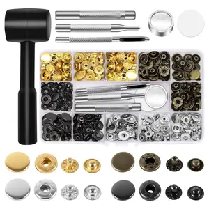15mm Leather Snap Button Kits with Hammer Punch Spacer, 90 Sets Metal Snaps Press Studs with 4 Setter Tools for Thin Clothes, Jackets, Jeans Wears, Bracelets, Bags