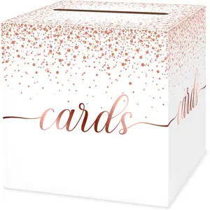 1 Pack White and Rose Gold Card Box for Party 8.7" White Gift Card Box Money Box for Birthday Wedding Baby Shower Retirement Anniversary Bridal Shower Raffle Ticket