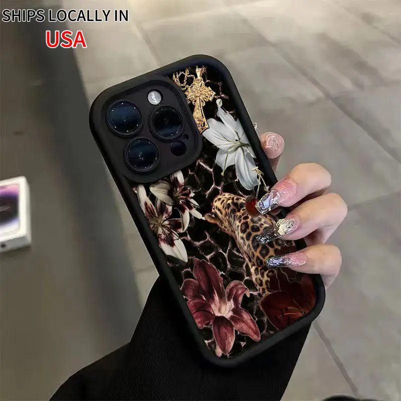 TPU Protect Cover with Cheetah Lily Floral Print for Multi-Model iPhone Series (17, 16 Pro Max, 14/13 Pro, 12, 11, Xs Max) - Retro Elegant, High Appeal Full Body Protection Case, Silicone Tpu