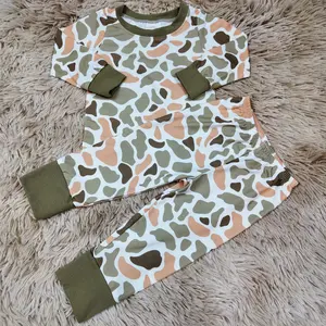 Camouflage printed long sleeves top match pants sleepwear set kids boys pajamas sets