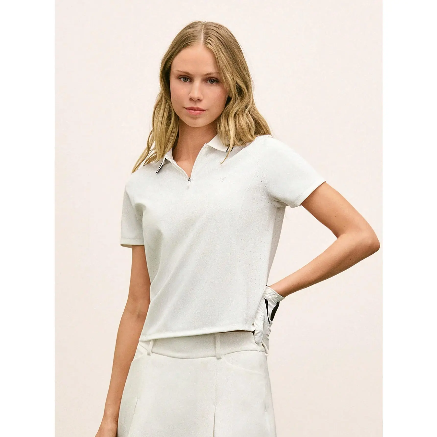 GLOWMODE Piqué Polo Smooth Cooling Hip Length Slim Fit Two-Tone Design Front Logo Knit Flat Collar Cuffs Quarter-Zip Polo Shirt Tennis Golf Pickleball Daily Casual Wear