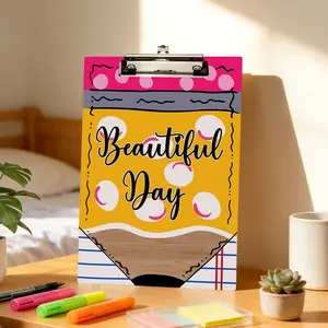 'beautiful Day' Pencil Shape Office Clip Board, Fresh and Energetic Style, Metal Clip Design, Ideal for Office and Study, File Storage and Note-Taking