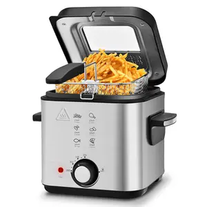 SUSTEAS Deep Fryer with Basket 1500W Electric Fryer2.6QT/1.5QT Non-Stick Inner Pot Temperature Control Removable Lid Easy Clean Cooker for Small Households
