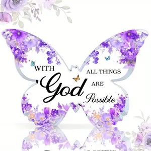 Inspirational Purple Butterfly Desktop Decoration - Women's Christian Gift, Decorative Spiritual Home Decor, Acrylic Plaque, Suitable for Home Office Bookshelves, Inspirational Desk Accessories, Signs, Acrylic Material