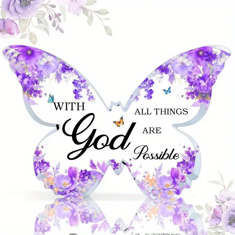 Inspirational Purple Butterfly Desktop Decoration - Women's Christian Gift, Spiritual Home Decor, Acrylic Plaque, Acrylic Ornament, Suitable for Home Office Bookshelves, Desk Accessories, Signs