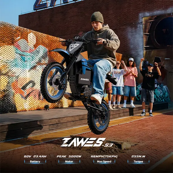 Zawes 5000W Peak Mid-Drive Electric Off-Road Bike |46MPH & 15Miles Range | 60V 23.4AH Battery | HydraulicBrakes | For Teens & Adults Dual Seat Lightweight w/
