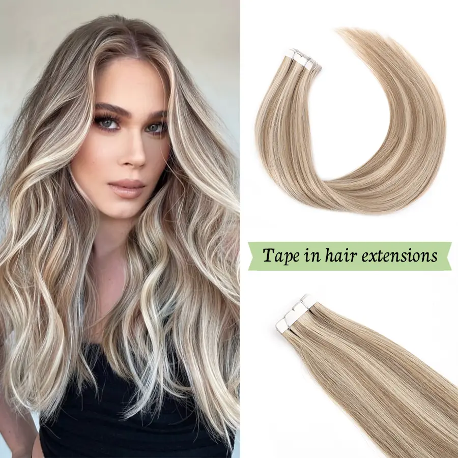 Vlasy Tape in Colored Hair Extensions, Silky Straight 100% Human Hair for Women, 16 Pcs Seamless Reusable Pieces for Volume or Highlights, Ideal for Daily Use & Events, Tape In Extensions, Human Hair Extension