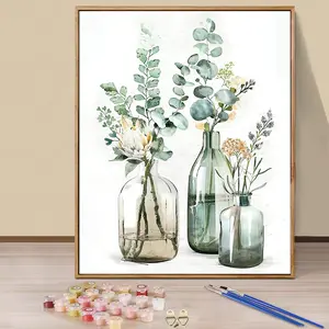 Paint By Numbers Kit for Adults Beginners - 16x20inch/40x50cm Color Canvas, DIY Fresh Green Plants and Flowers Theme Acrylic Painting Set, Diy Painting Supplies - for Home Decor & Gifts for Birthdays, Mother's Day, Christmas, Without Frame