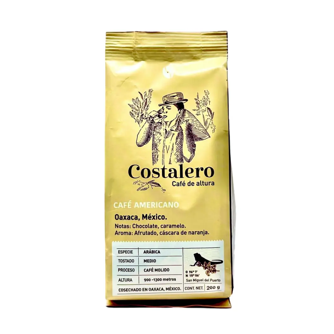 Costalero American Roast Artisan Mexican Ground Coffee 200g - 100% Arabica Medium Roast Coffee from Oaxaca with Rich Chocolate & Caramel Notes