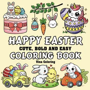 Happy Easter Coloring Book For Kids, Adults: Cozy, Cute, Bold and Easy designs with Bunnies, Eggs, mermaid, dinosaur and Gnomes for Toddler