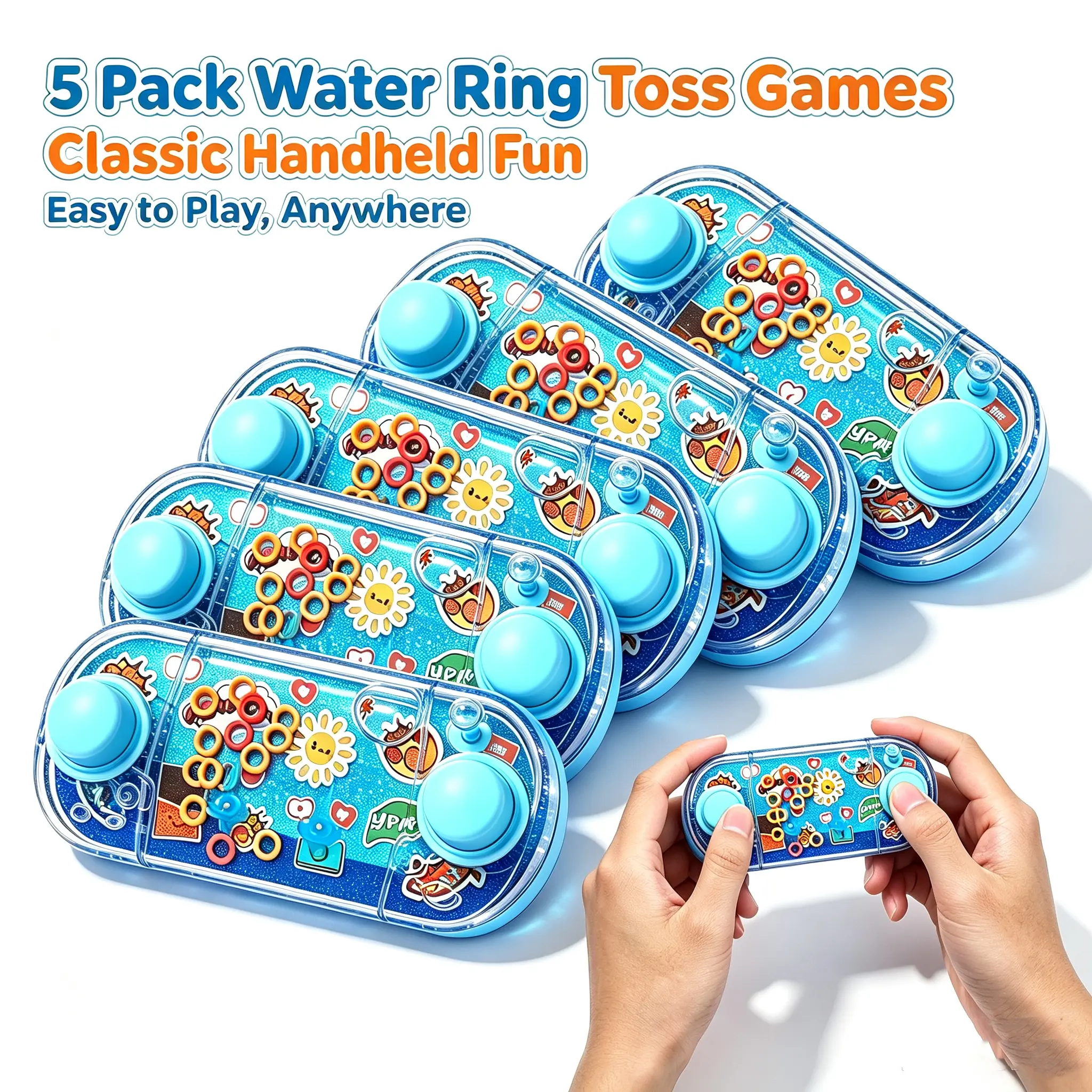 5 pack Handheld  Water Toss Ring Game - 2 Pack Aqua Toys for Kids Stocking Stuffers,Goodie Bag Stuffers Classroom Rewards for Boys Girls, Stress-Relief Car Games Travel Toys