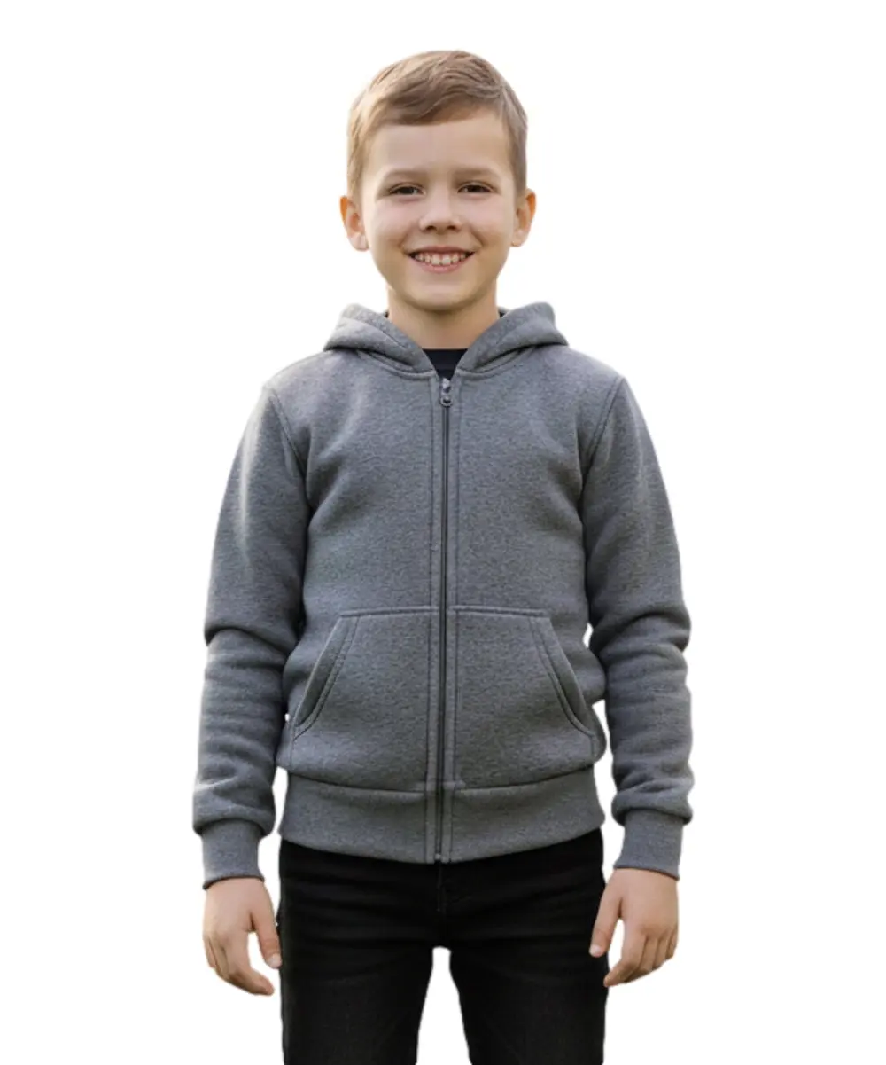 Boys Premium Fleece Zip Up Hoodie D grey  BWU11