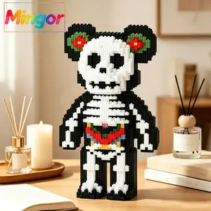 12.6" Day of the Dead Skeleton Bear Micro Building Blocks| Sugar Skull DIY Decor
