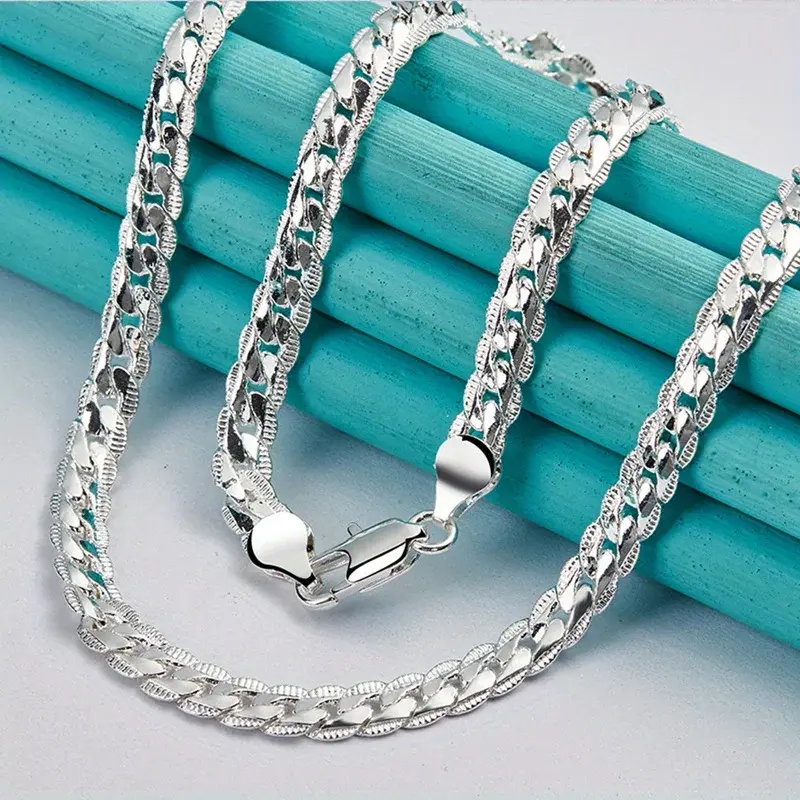 925 Sterling Silver Plated 6mm Side Chain 20/22/24 Inch Necklace For Women Man Fashion Wedding Engagement Jewelry Gifts