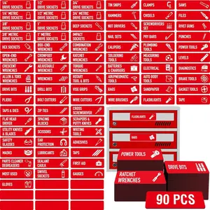 90 PCS Magnetic Toolbox Labels, 82 Pre-Printed & 8 Blanks Large Size Tool Chest Organizer Labels Strong Magnetic & Easy to Read Printing Fits All Brands of Steel Tool Box Drawers ( 3.5” x 1”)