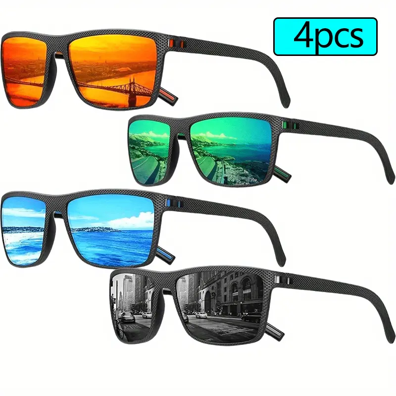4PCS Fashion Unisex Glasses,Classic Square Design,Summer Protective Trendy Fashion Glasses,Suitable for Leisure, Activities, Driving