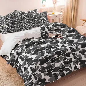 Streetwear Style Grey Camo Duvet Cover Set, 1 Duvet Cover + 1/2 Pillowcases, No Core, Cozy Breathable Skin-Friendly Camouflage Print Bedding, All Season Ideal for Hip-Hop & Urban Bedroom Decoration