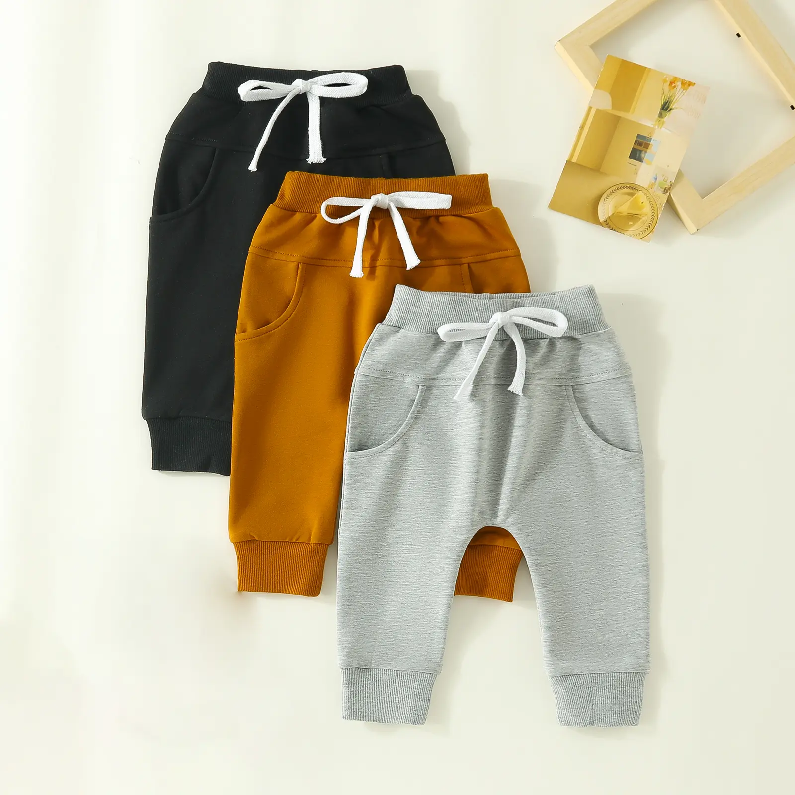3 Pack Toddler Baby Girl Boys Summer Long Pants Solid Elastic Waist Jogger Pants Sweatpants Casual Clothes 0-3T