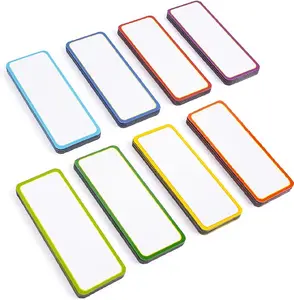 48 Pieces (3.2 x 1.2") - Colored Border Magnetic Dry Erase Labels - Reusable Strips for Classroom Home Office Garage Refrigerator Blank Writable Erasable Cards Name Tags Students Locker Shelf