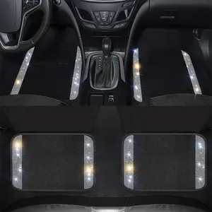 Crystal Rhinestone Car Floor Mats Set of 4, Durable Anti-Slip Car Foot Pads, Fashionable Car Interior Flooring and Carpet