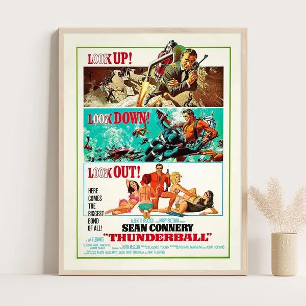 Vintage James Bond Thunderball Movie Poster Agent 007 Classic Wall Art Retro 18X24 Print For Film Buffs