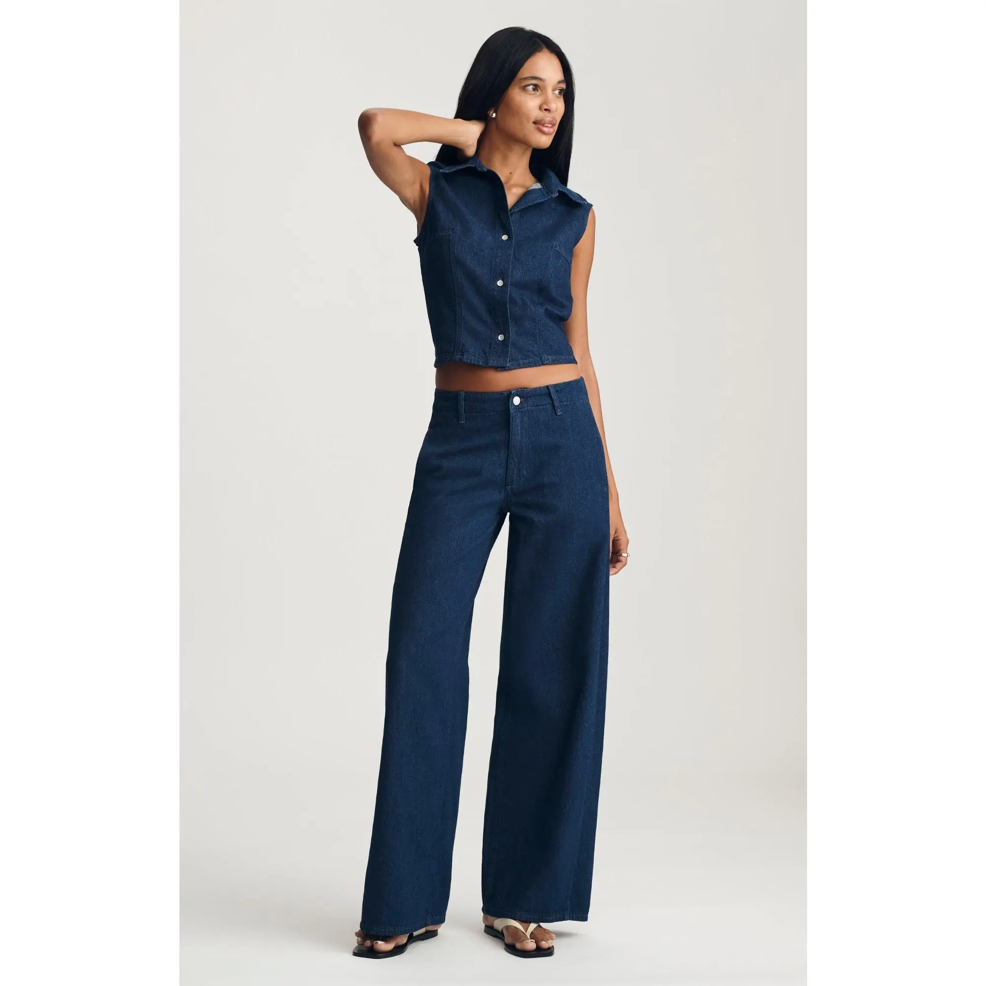 SIENA CHINO WIDE LEG IN DARK LINEN DENIM