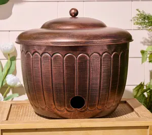 Bernini Metal Hose Storage Pot with Lid and Drainage Hole