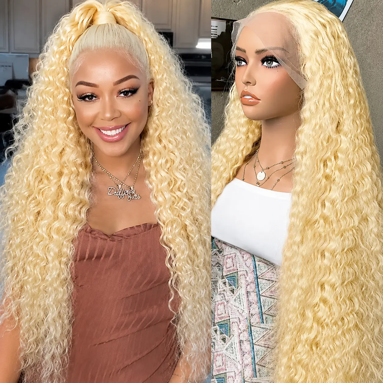 Women's 613 Blonde 13x6 Body Wave Lace Front Wig, 180% Density Transparent Lace, 100% Human Hair, Durable, Effortless Dyeing, Luxurious Long-Lasting Versatile Styling Choice Curly Lace Frontal