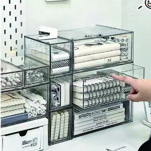Transparent Drawer Storage Box, Student Desk Organizer, Large Capacity Acrylic Office Drawer, Dustproof Stationery Holder