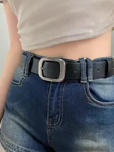 Women's Solid Color High Waist Buckle Belt, Adjustable Waist Belt, Fashion Pu Leather Belt for Daily Clothing Decor, Trendy All-match & Exquisite Belt for Women & Girls, Adjustable Belts