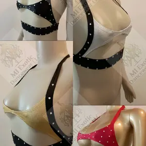 Exotic Dancewear: Halter-top with clear crystals