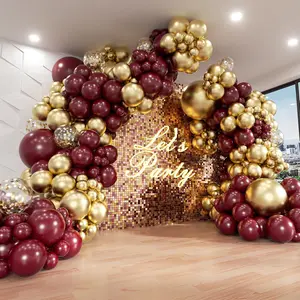 Burgundy Balloon Arch Garland Kit, Including Burgundy, Maroon, Gold Confetti Balloons, for Birthday, New Year Party Decorations, Balloon Arch Set